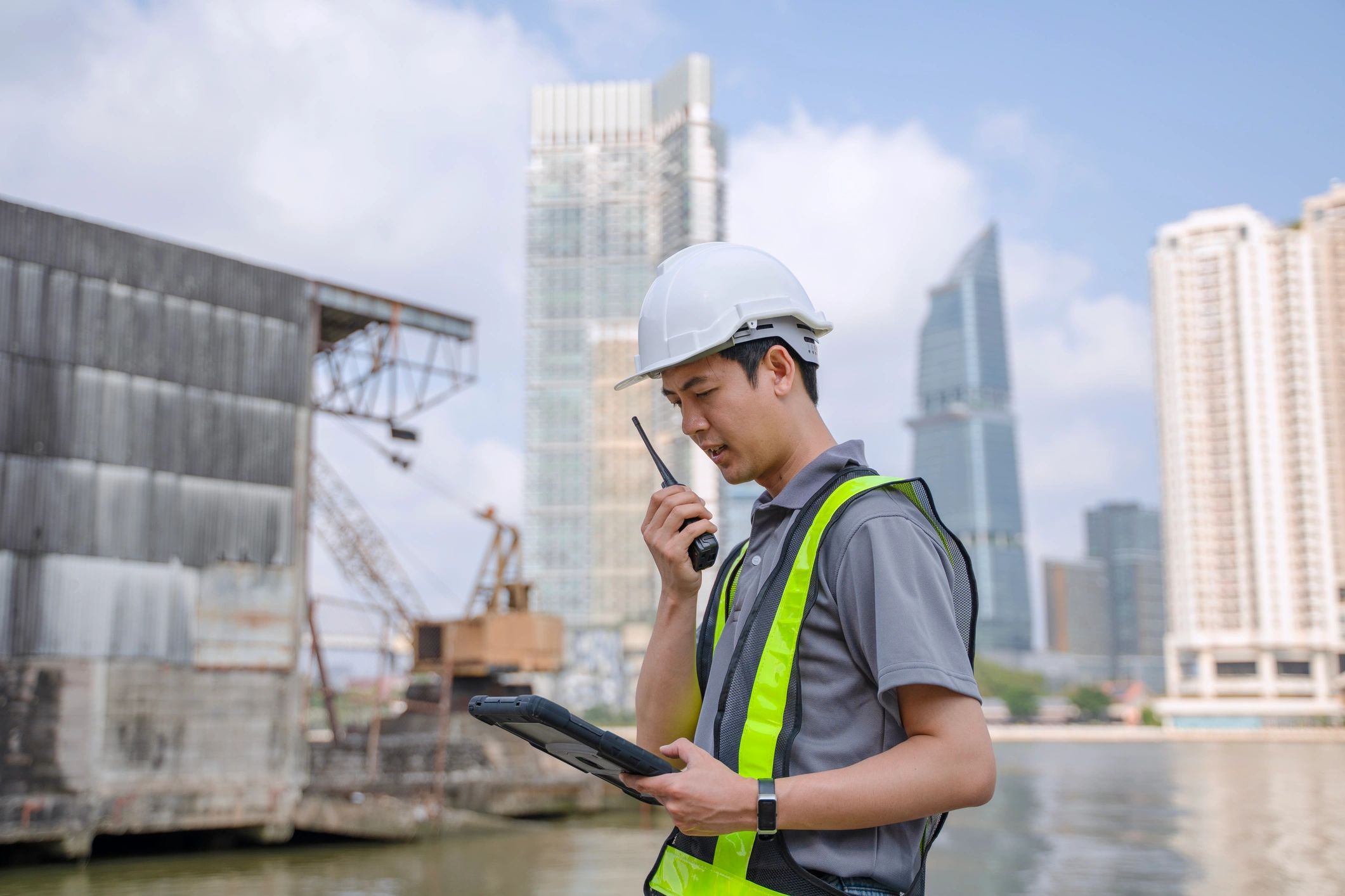 Engineer at pier representing marine technical support